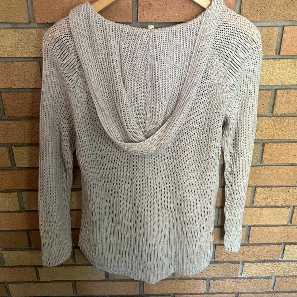 Eileen Fisher Beige Gray Hooded Open Knit Organic Cotton Hooded Sweater Size XS - Picture 4 of 5